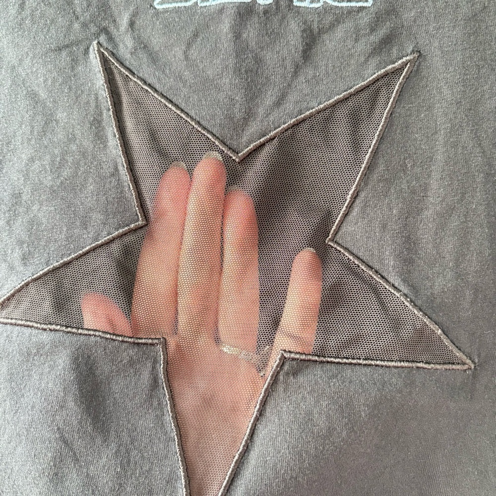 Heaven by Marc Jacobs Black Mesh Star Tee Shirt - Size Small - Y2K - Picture 7 of 8